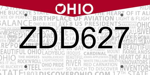 ZDD627 Ohio License Plate