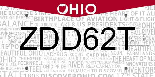 ZDD62T Ohio License Plate