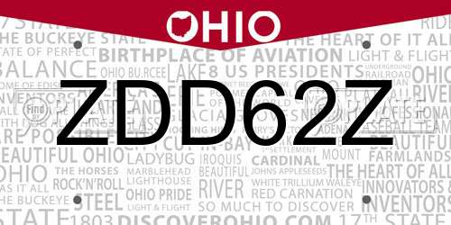 ZDD62Z Ohio License Plate