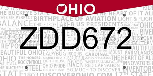 ZDD672 Ohio License Plate