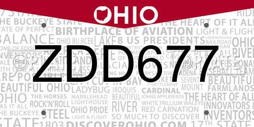 ZDD677 Ohio License Plate