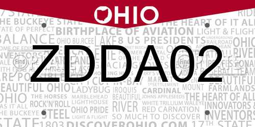 ZDDA02 Ohio License Plate