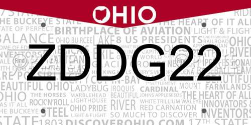 ZDDG22 Ohio License Plate