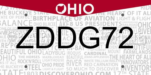 ZDDG72 Ohio License Plate