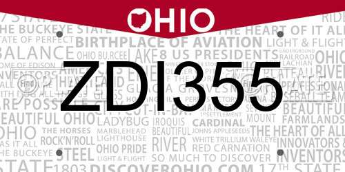 ZDI355 Ohio License Plate