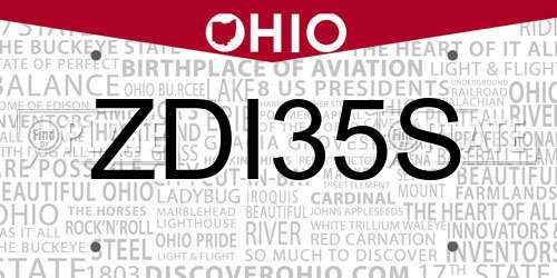 ZDI35S Ohio License Plate