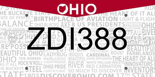 ZDI388 Ohio License Plate