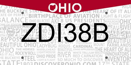 ZDI38B Ohio License Plate