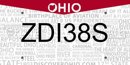 ZDI38S Ohio License Plate