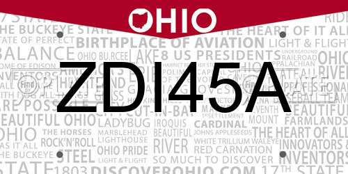 ZDI45A Ohio License Plate