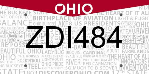 ZDI484 Ohio License Plate