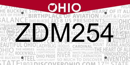 ZDM254 Ohio License Plate