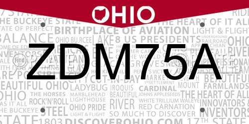 ZDM75A Ohio License Plate