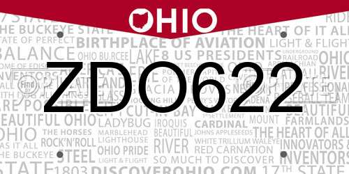 ZDO622 Ohio License Plate