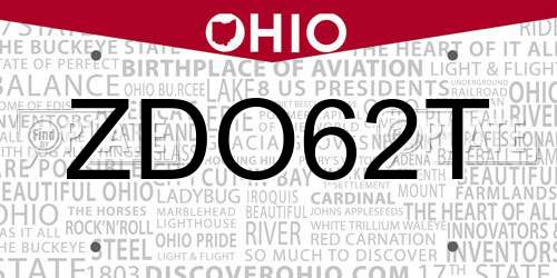 ZDO62T Ohio License Plate