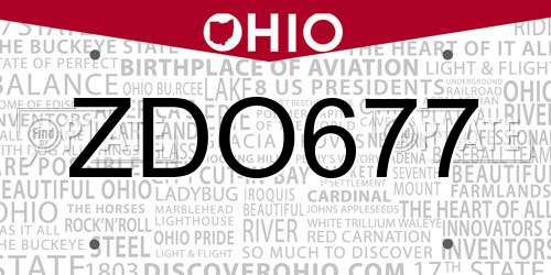 ZDO677 Ohio License Plate