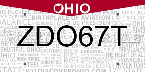 ZDO67T Ohio License Plate