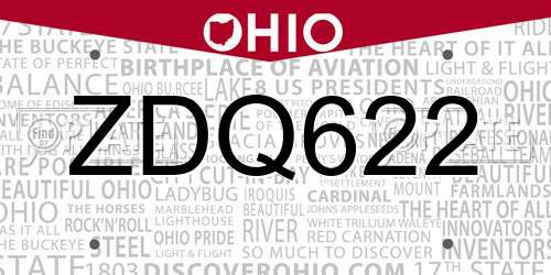 ZDQ622 Ohio License Plate