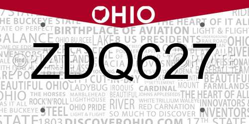 ZDQ627 Ohio License Plate