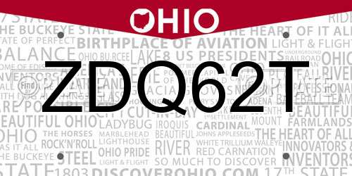 ZDQ62T Ohio License Plate