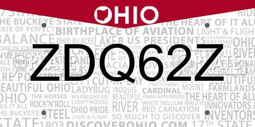 ZDQ62Z Ohio License Plate