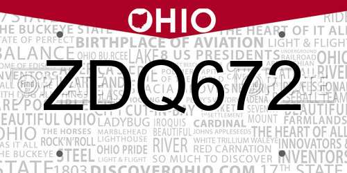 ZDQ672 Ohio License Plate
