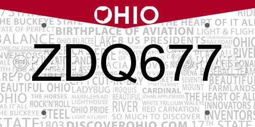 ZDQ677 Ohio License Plate