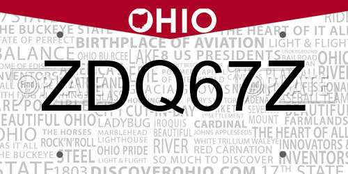 ZDQ67Z Ohio License Plate