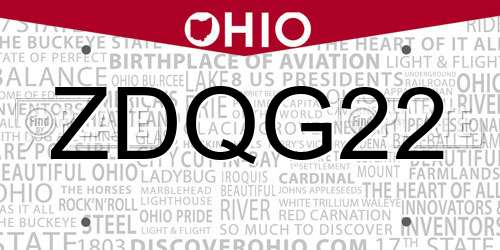 ZDQG22 Ohio License Plate