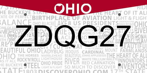 ZDQG27 Ohio License Plate