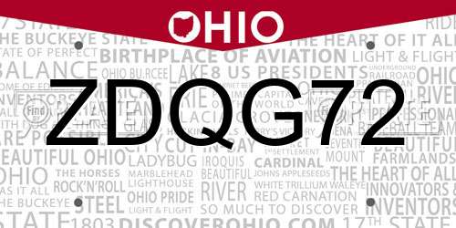 ZDQG72 Ohio License Plate