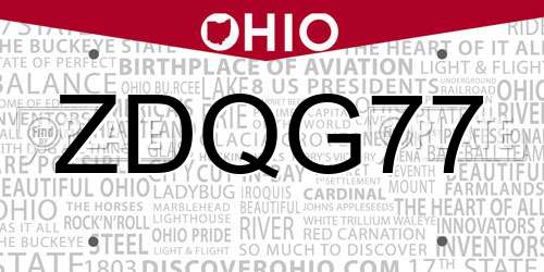 ZDQG77 Ohio License Plate