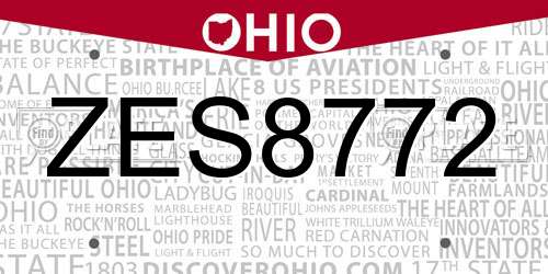 ZES8772 Ohio License Plate