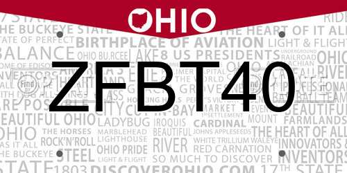 ZFBT40 Ohio License Plate