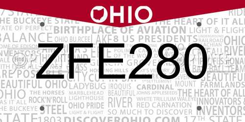 ZFE280 Ohio License Plate