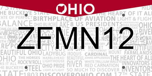 ZFMN12 Ohio License Plate