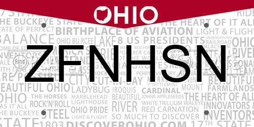 ZFNHSN Ohio License Plate
