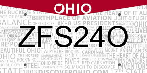 ZFS24O Ohio License Plate