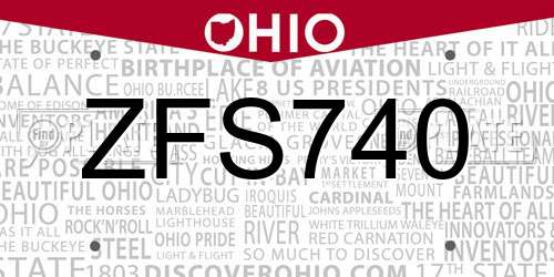 ZFS740 Ohio License Plate