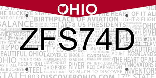 ZFS74D Ohio License Plate
