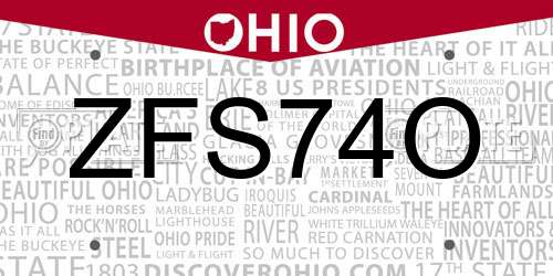 ZFS74O Ohio License Plate