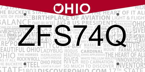 ZFS74Q Ohio License Plate