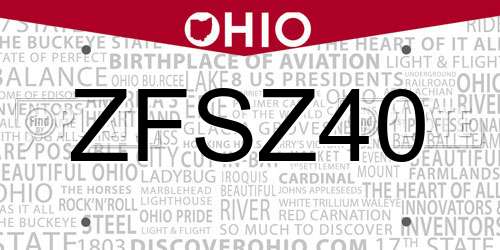 ZFSZ40 Ohio License Plate