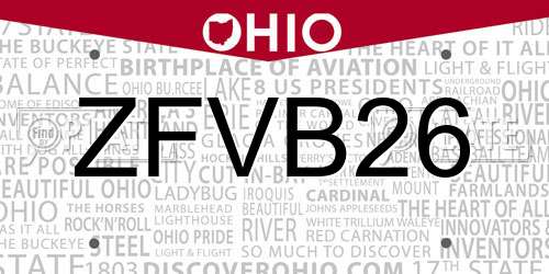 ZFVB26 Ohio License Plate