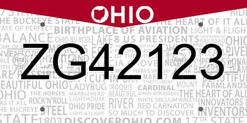 ZG42123 Ohio License Plate