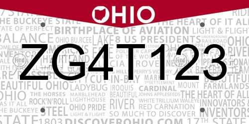 ZG4T123 Ohio License Plate
