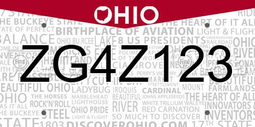 ZG4Z123 Ohio License Plate