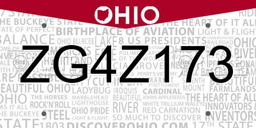 ZG4Z173 Ohio License Plate