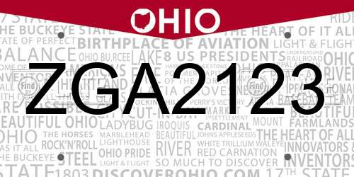 ZGA2123 Ohio License Plate