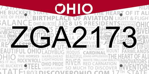 ZGA2173 Ohio License Plate